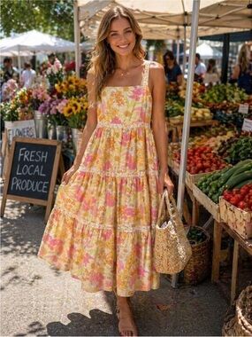 American Eagle Pastel Floral Maxi Dress Size XS (runs large!) 100% Cotton